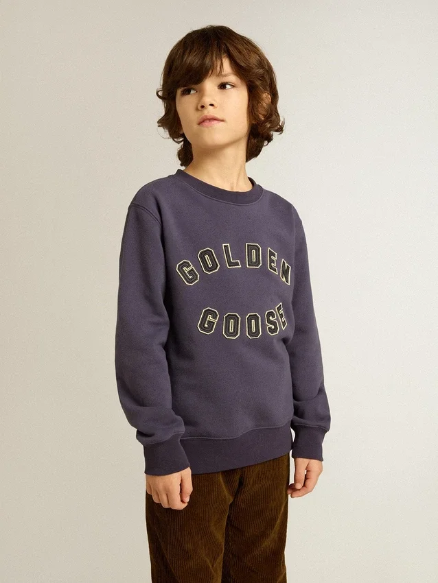Sweat-shirt bleu-violet avec inscription « golden goose » sur le devant