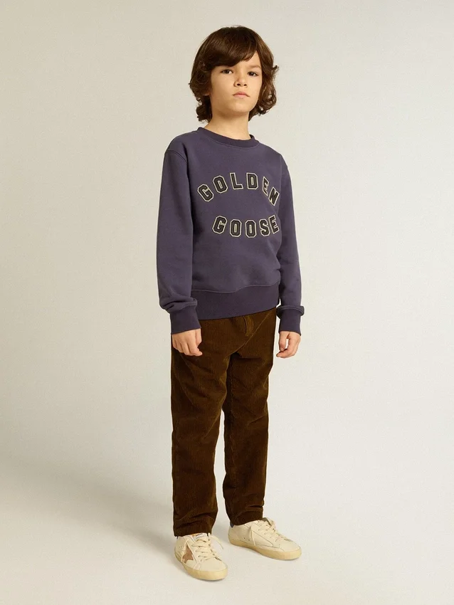 Sweat-shirt bleu-violet avec inscription « golden goose » sur le devant