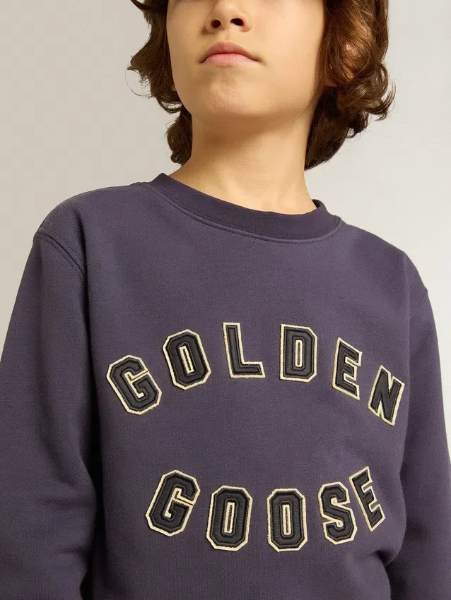 Sweat-shirt bleu-violet avec inscription « golden goose » sur le devant