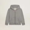 Sweat-shirt à capuche gris chiné avec imprimé dans le dos