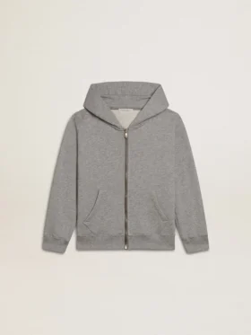 Sweat-shirt à capuche gris chiné avec imprimé dans le dos