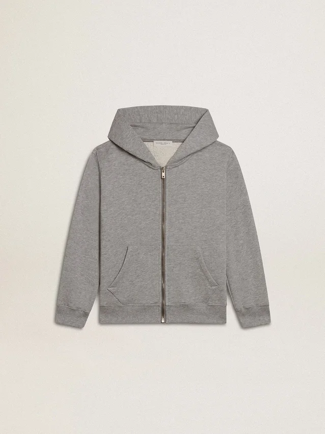 Sweat-shirt à capuche gris chiné avec imprimé dans le dos
