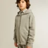 Sweat-shirt à capuche gris chiné avec imprimé dans le dos
