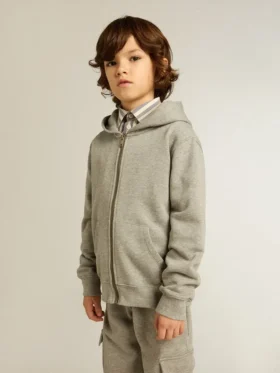 Sweat-shirt à capuche gris chiné avec imprimé dans le dos