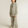 Sweat-shirt à capuche gris chiné avec imprimé dans le dos