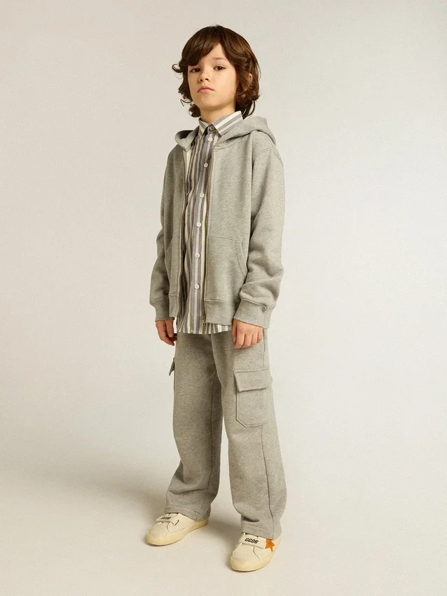 Sweat-shirt à capuche gris chiné avec imprimé dans le dos