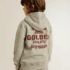 Sweat-shirt à capuche gris chiné avec imprimé dans le dos