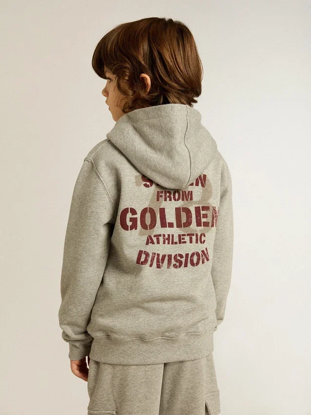 Sweat-shirt à capuche gris chiné avec imprimé dans le dos