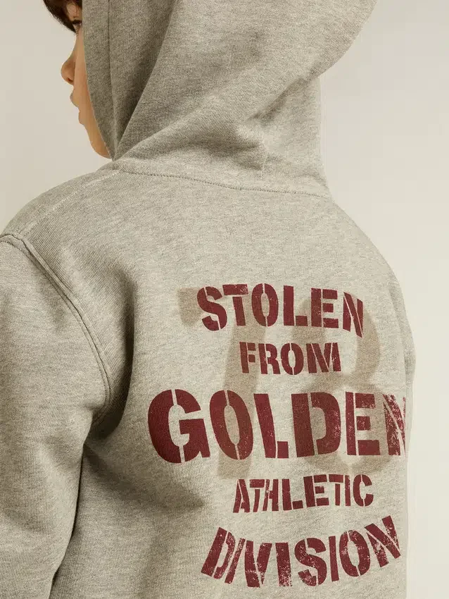 Sweat-shirt à capuche gris chiné avec imprimé dans le dos
