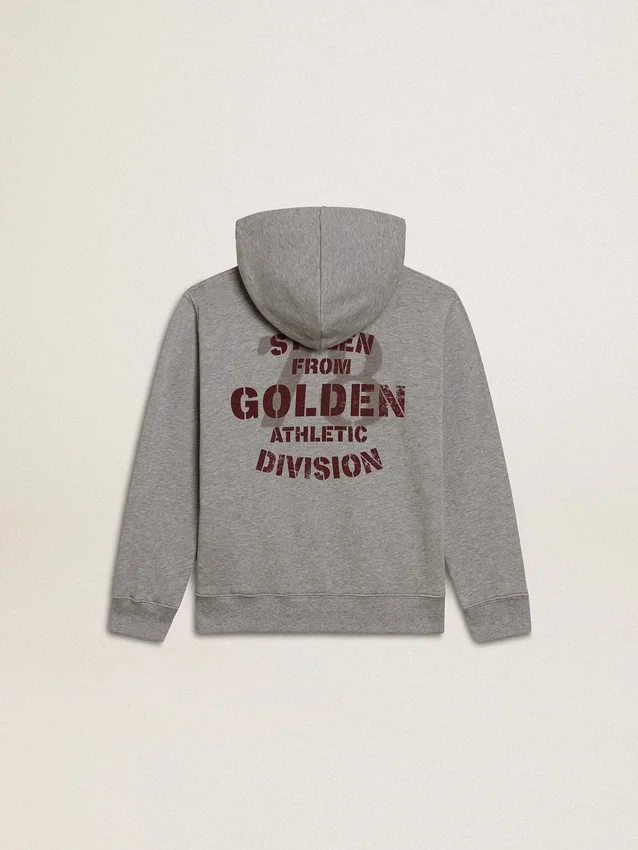 Sweat-shirt à capuche gris chiné avec imprimé dans le dos