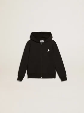 Sweat-shirt à capuche noir avec étoile et logo blancs contrastés