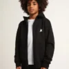 Sweat-shirt à capuche noir avec étoile et logo blancs contrastés