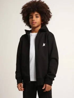Sweat-shirt à capuche noir avec étoile et logo blancs contrastés