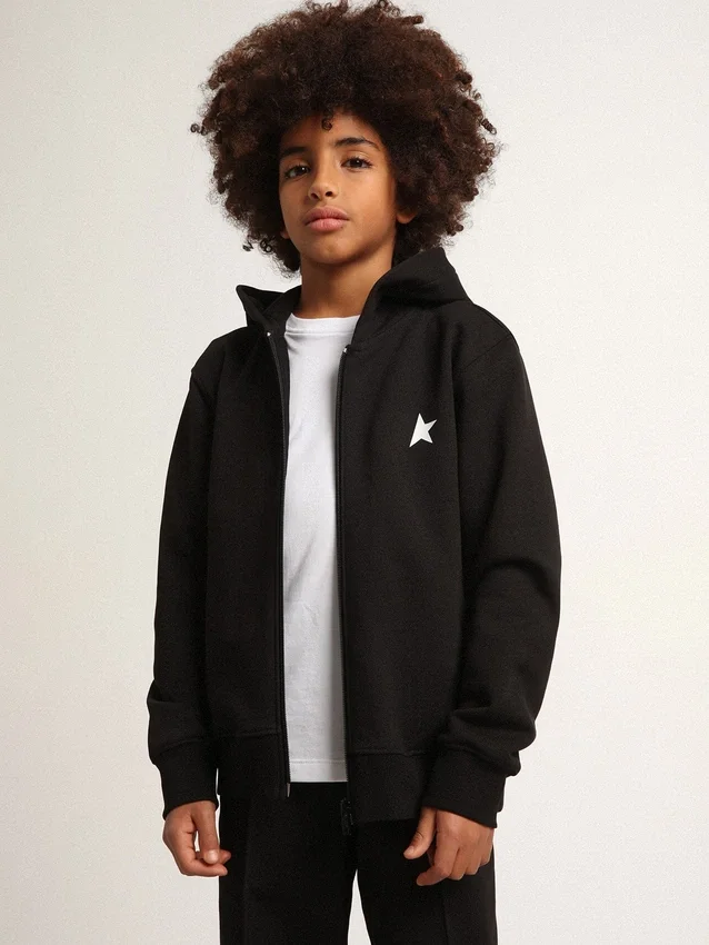 Sweat-shirt à capuche noir avec étoile et logo blancs contrastés