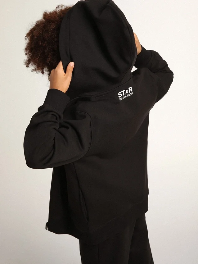Sweat-shirt à capuche noir avec étoile et logo blancs contrastés