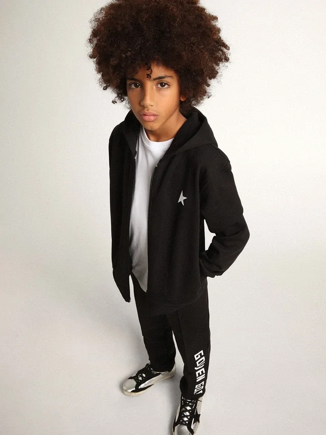 Sweat-shirt à capuche noir avec étoile et logo blancs contrastés