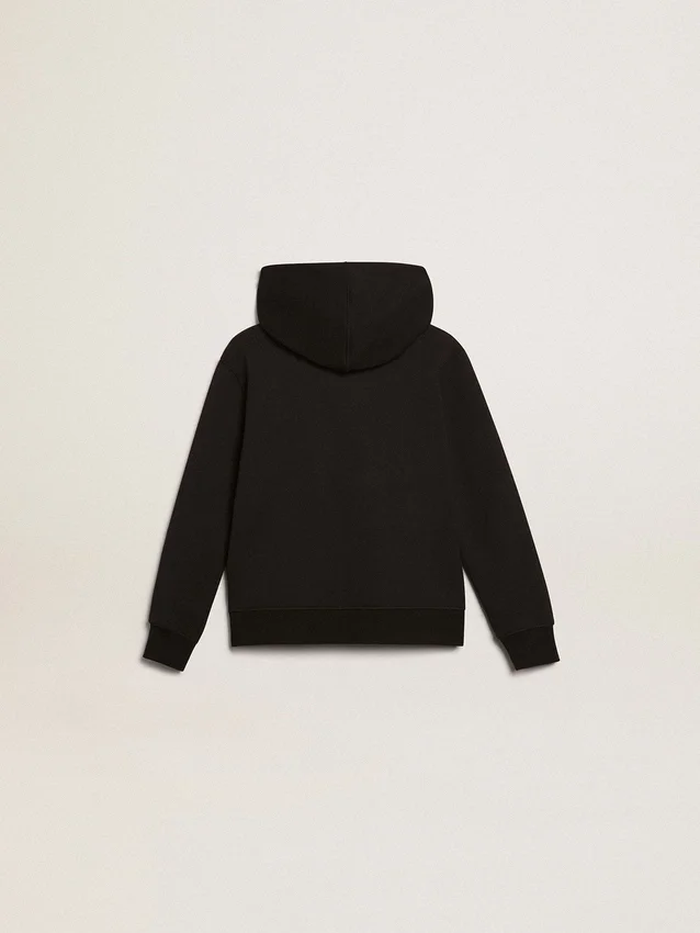 Sweat-shirt à capuche noir avec étoile et logo blancs contrastés