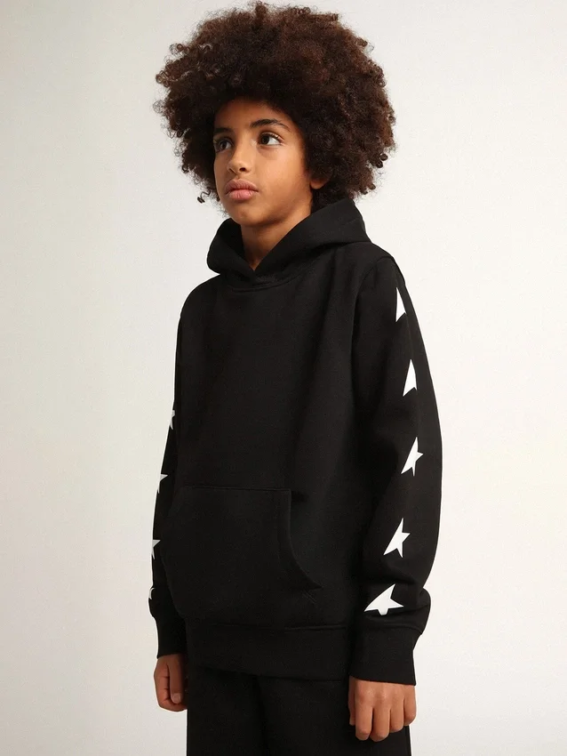 Sweat-shirt à capuche pour garçons, noir avec des étoiles blanches contrastantes