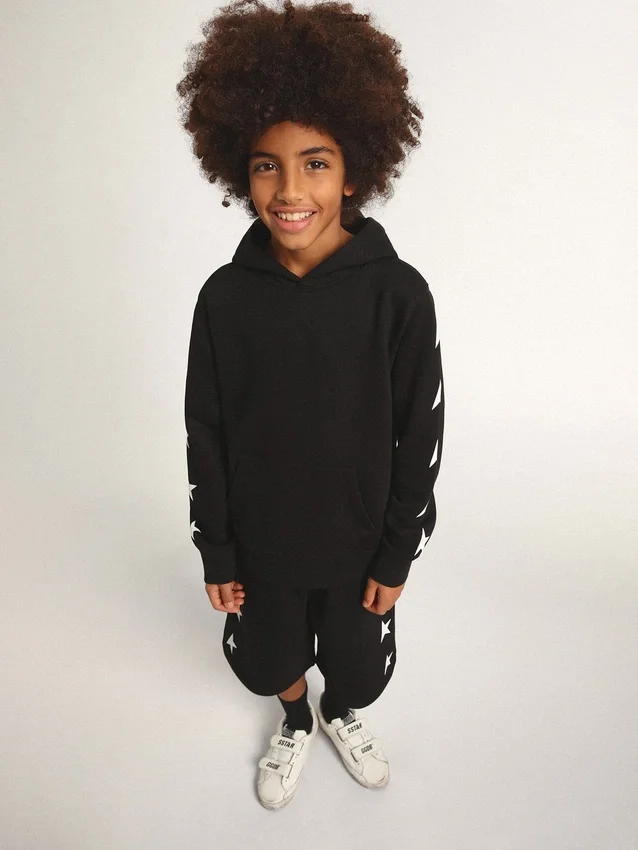 Sweat-shirt à capuche pour garçons, noir avec des étoiles blanches contrastantes