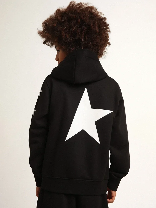 Sweat-shirt à capuche pour garçons, noir avec des étoiles blanches contrastantes