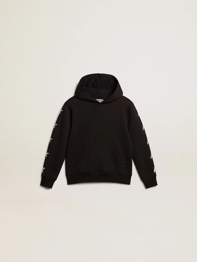 Sweat-shirt à capuche pour garçons noir orné d’étoiles argentées contrastantes