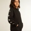 Sweat-shirt à capuche pour garçons noir orné d’étoiles argentées contrastantes