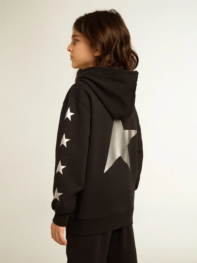 Sweat-shirt à capuche pour garçons noir orné d’étoiles argentées contrastantes