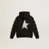 Sweat-shirt à capuche pour garçons noir orné d’étoiles argentées contrastantes