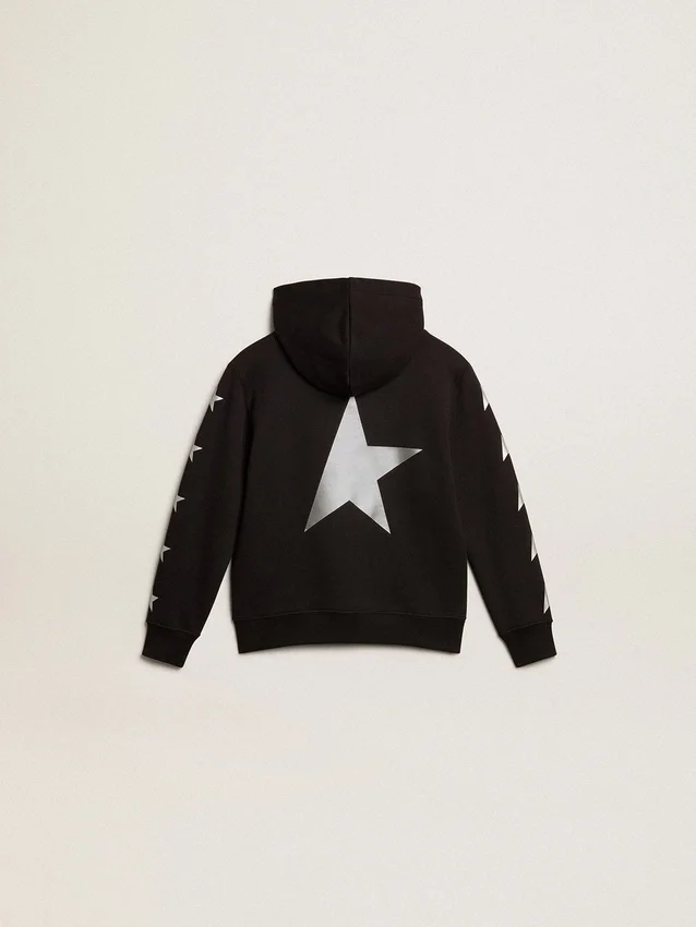 Sweat-shirt à capuche pour garçons noir orné d’étoiles argentées contrastantes