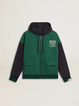 Sweat-shirt à capuche réversible vert et bleu pour homme