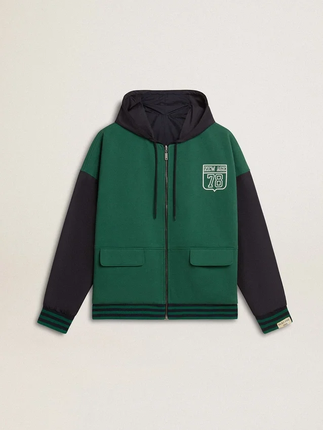 Sweat-shirt à capuche réversible vert et bleu pour homme