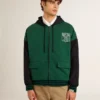 Sweat-shirt à capuche réversible vert et bleu pour homme