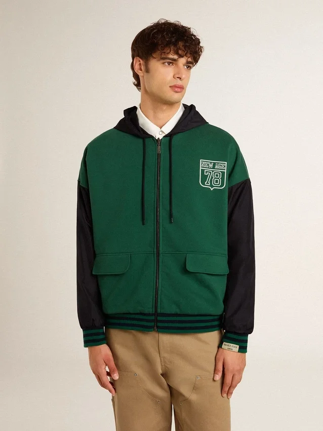 Sweat-shirt à capuche réversible vert et bleu pour homme