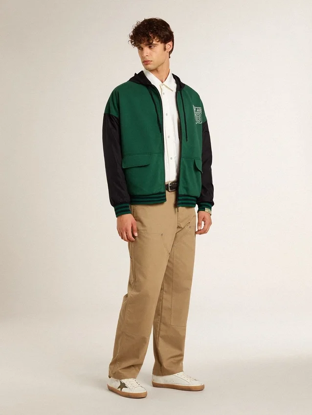 Sweat-shirt à capuche réversible vert et bleu pour homme