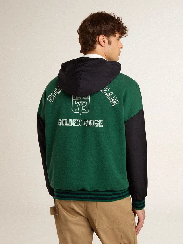 Sweat-shirt à capuche réversible vert et bleu pour homme