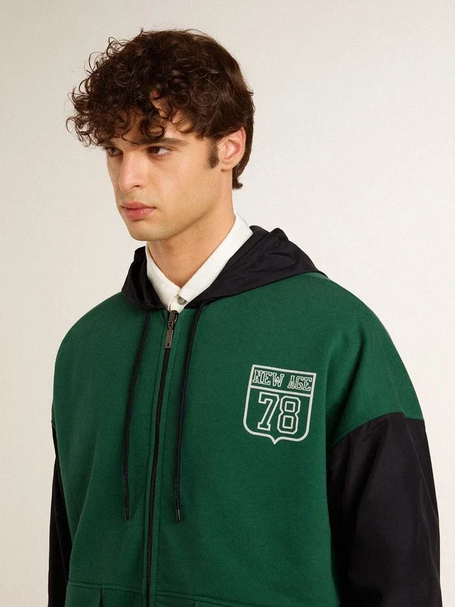 Sweat-shirt à capuche réversible vert et bleu pour homme