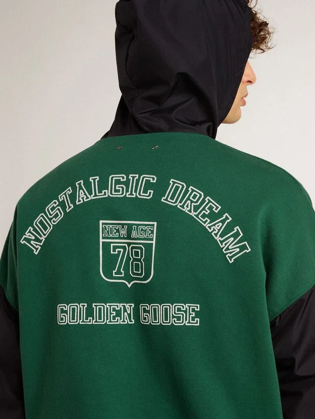 Sweat-shirt à capuche réversible vert et bleu pour homme