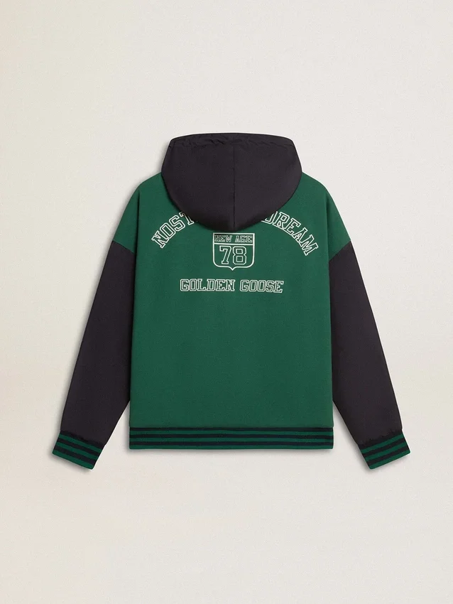 Sweat-shirt à capuche réversible vert et bleu pour homme