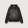 Sweat-shirt à capuche unisexe en coton noir à effet délavé