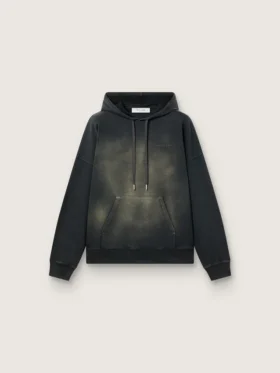 Sweat-shirt à capuche unisexe en coton noir à effet délavé