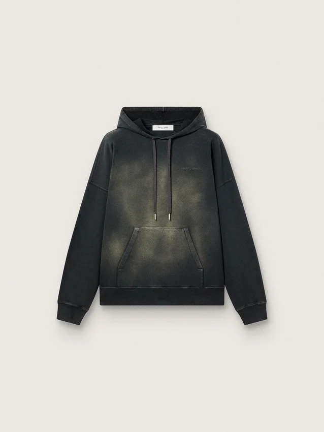 Sweat-shirt à capuche unisexe en coton noir à effet délavé