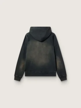 Sweat-shirt à capuche unisexe en coton noir à effet délavé