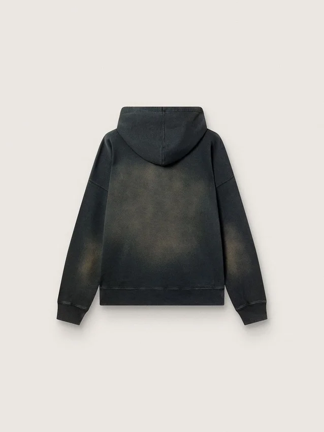 Sweat-shirt à capuche unisexe en coton noir à effet délavé