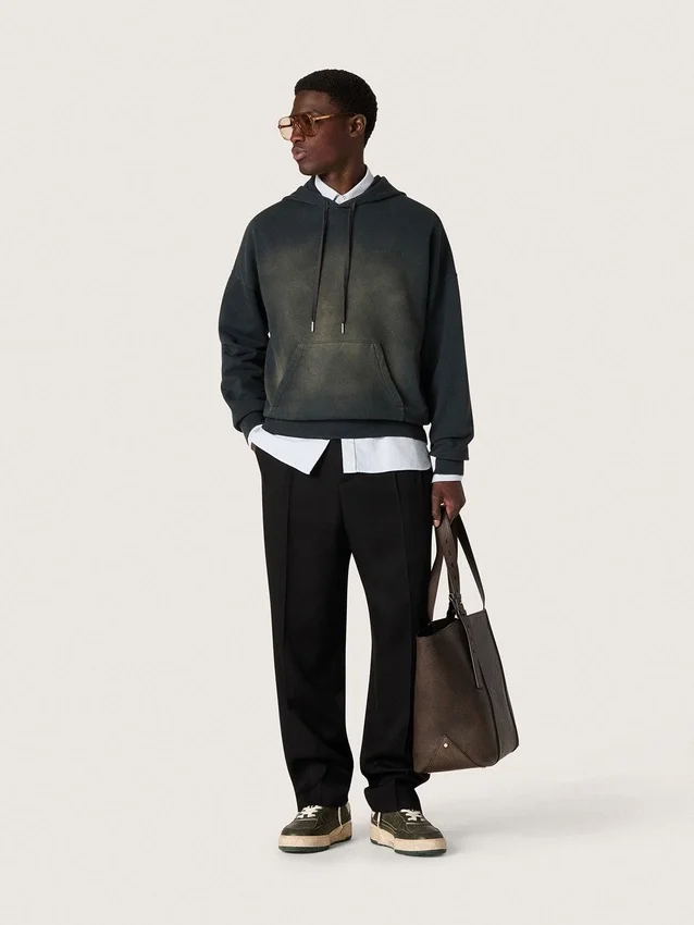 Sweat-shirt à capuche unisexe en coton noir à effet délavé