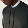 Sweat-shirt à capuche unisexe en coton noir à effet délavé