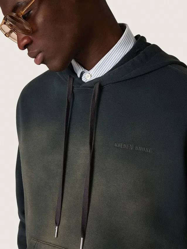 Sweat-shirt à capuche unisexe en coton noir à effet délavé