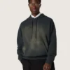 Sweat-shirt à capuche unisexe en coton noir à effet délavé