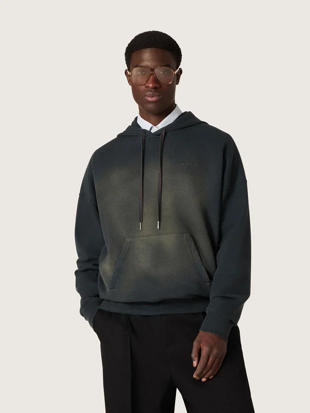 Sweat-shirt à capuche unisexe en coton noir à effet délavé