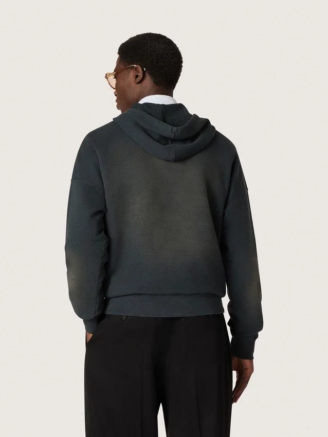 Sweat-shirt à capuche unisexe en coton noir à effet délavé