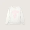 Sweat-shirt à col rond en coton blanc « Journey » pour filles, avec imprimé mascotte et applications de cristaux